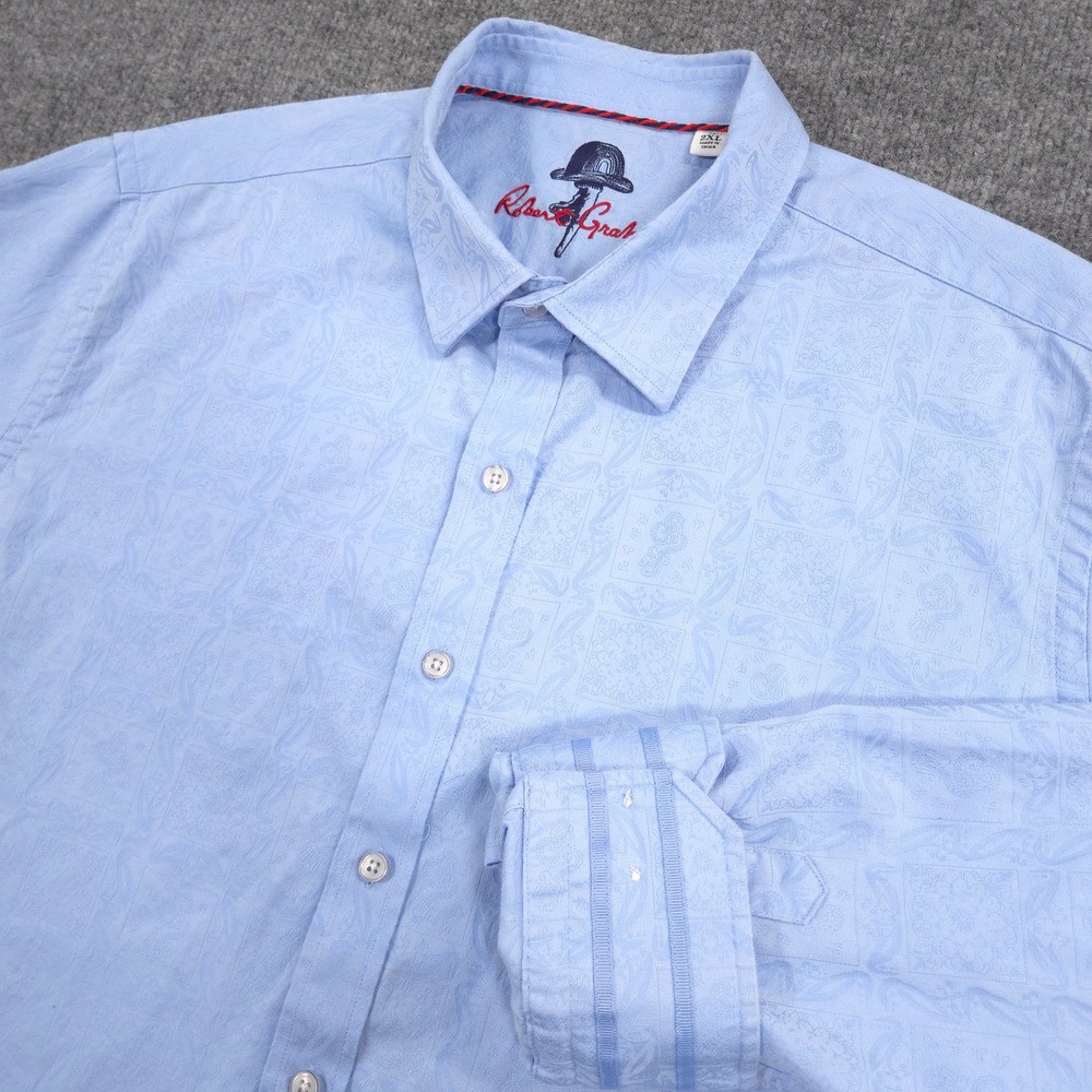 Robert Graham Shirt Mens 2XL Blue Subtle Ornamental Pattern Jacquard Classic Fit